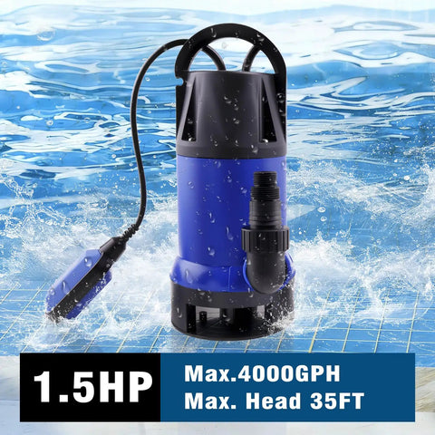1.5HP Sump Pump Beast with 4000GPH high flow clean and dirty submersible water pump, thermoplastic body, pool draining utility pump