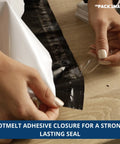 Person sealing a White Poly Mailers 10x13 Pro-Grade Durable Waterproof Tear-Proof Shipping Envelope with adhesive