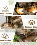 Outdoor Water Fountain With 5 Tiers Cascade Design Realistic Tree Trunk Style LED Lights featuring wood texture and steady current