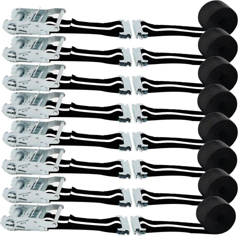 8 Pack 2 Inch By 15 Foot E Track Ratchet Straps With Reflective Webbing For Cargo Vans, Trailers And Containers, Heavy Duty Tie Downs