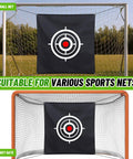 5x5 Ft Golf Target Cloth For Net Replacement With 4 Straps Indoor Outdoor Hitting Target For Practice And Training Aids High Visibility Center Circle 2 Point 4 By 2 Point 4 Feet Easy Mount displayed on sports nets