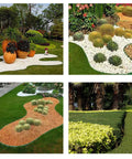 40 Ft Garden Landscape Edging Kit With 40 Spikes Black 2 Inch Tall Paver Edging around diverse garden beds and pathways.