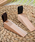 Set Of 4 Wooden Door Stoppers With Non Slip Anti Skid Pads Heavy Duty Door Stop Base Protect Floors on woven mat