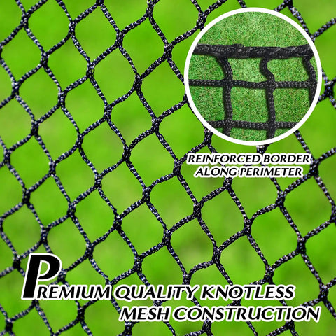 Backyard Baseball Batting Cage Netting 10x10x10 Ft Practice Net With 4 Carabiners And 2 Tie Ropes, close-up of mesh texture