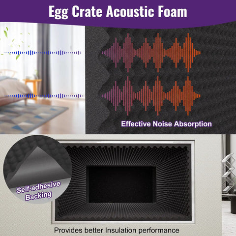 Egg crate acoustic foam for sound absorption, featuring self-adhesive backing, part of Acoustic Foam Sound Deadening Kit For Hvac Vents With Self Adhesive Mesh Covers And 5 38 Sq Ft High Density Egg Crate Pads That Deliver Badass Noise Control And Sweet Silent Airflow.