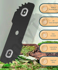 Two Pack EB 007 Seven And A Half Inch Edge Hog Built Tough Edger Replacement Blade For Black And Decker 2 In 1 LE750 LE710 LE760 EH1000 With Four Wear Indicators, shown on display with text highlights on durability and material.