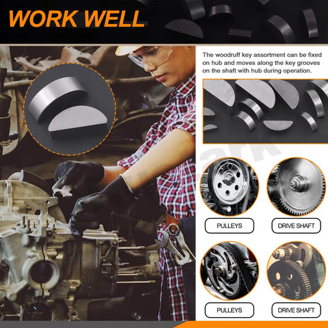 Woodruff Key Stock Assortment Kit 155 Piece Half Moon Semicircle Flywheel Key Set With 17 Sizes Metric Hardware For Mechanical Projects