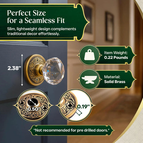 Antique Brass Door Knob Rosette Pair, 2.38 Inch Solid Brass Decorative Escutcheon Plates with vintage style, detailed view