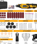 Go-To Power Hand Rotary Tool Kit With Variable Speed 8000 To 35000 RPM, Flex Shaft Attachment, Electric Grinder Drill Set