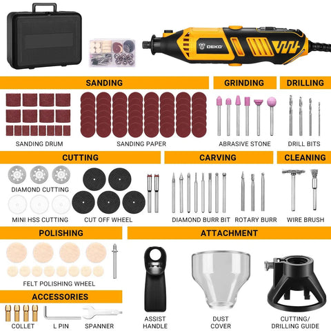 Go-To Power Hand Rotary Tool Kit With Variable Speed 8000 To 35000 RPM, Flex Shaft Attachment, Electric Grinder Drill Set