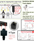 Diagram showing H-type adapter for Dope Set Of Three Industrial Black Metal Pendant Lights With Adjustable H Type Track.