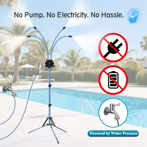 Adjustable Height Standing Misting System For Outdoor Patio Cooling Ranging 2.6 To 5.3 Feet portable by a pool