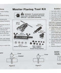 Instructions for 6502 Master Brake Flaring Tool Kit For DIYers, showing usage for single, double, and bubble flares with diagrams.