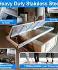 Top Shelf Heavy Duty Hidden Floor Access Panel, Recessed Crawl Space Hatch showing heavy duty stainless steel with 1100 lbs load capacity.