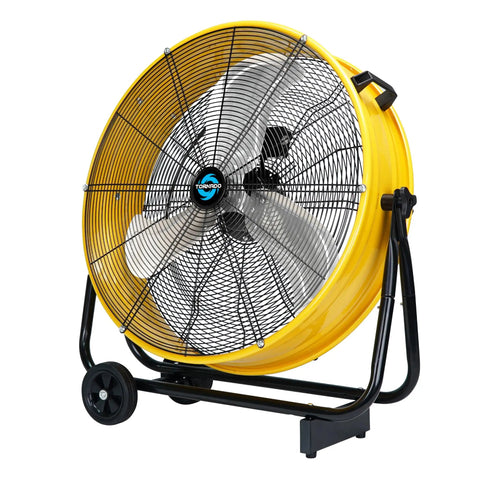 24 Inch Metal Drum Fan With High Velocity Airflow Up To 7700 CFM Three Speed Settings 360 Degree Tilt Heavy Duty Industrial Use