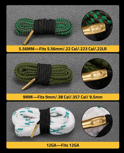 All In One Gun Cleaning Kit With Magnetic Cleaning Mat For Multi Caliber From 9mm To.223 Includes 3 Cleaning Snakes 100 Patches 50 Swabs 3 Brushes 1 Metal Pick And Dual Oil Bottles For Quick Mess Free Cleanup; 5.56mm, 9mm, 12GA snakes