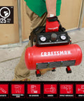 Compact 1.5 Gallon Oil Free Portable Air Compressor For DIY Projects Delivers 1.5 CFM At 90 PSI And 125 PSI Max With A 0.75 HP Motor