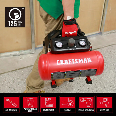 Compact 1.5 Gallon Oil Free Portable Air Compressor For DIY Projects Delivers 1.5 CFM At 90 PSI And 125 PSI Max With A 0.75 HP Motor
