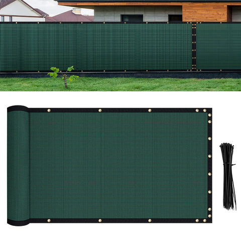 Privacy Screen Fence Mesh Shade Net For Backyard And Garden 4x25 Feet Green 150 GSM HDPE setup with zip ties and fence detail
