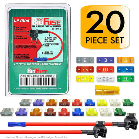 Premium Automotive Low Profile Mini Blade Fuse Assortment Kit With Slick Add A Circuit Tap Holders And Sturdy Puller, 20 Piece Road Ready Set For Cars And Trucks, Plugs Right In At Two Through Thirty Amps, Dead Simple Install Without Cutting Wires featuring fuses and tap connectors.