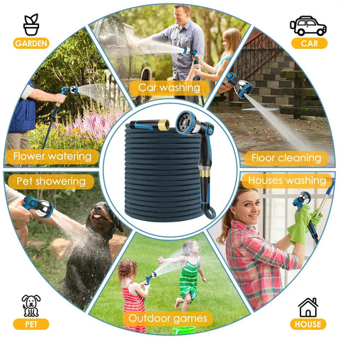 Non Expandable 75 Ft Garden Hose With 10 Function Spray Nozzle Lightweight No Kink Water Hose Durable Leak Proof Construction 360 Degree Swivel Connectors Portable Storage Strap For Easy Yard Cleanup for garden, car, pet, and house use
