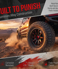 Four Pack Red Metal Skull Wheel Center Hub Cap Stickers Self Adhesive Waterproof Rim Covers, vehicle dust action shot.