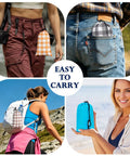Portable 57x60 Inch Picnic Blanket Waterproof Sandproof Quick Dry Beach Mat folded compactly for easy carrying.