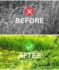 Before and after using the 36 Inch Grass Whip With Double Edged Serrated Blade For Tall Grass And Overgrown Weeds Manual Yard Work Tool