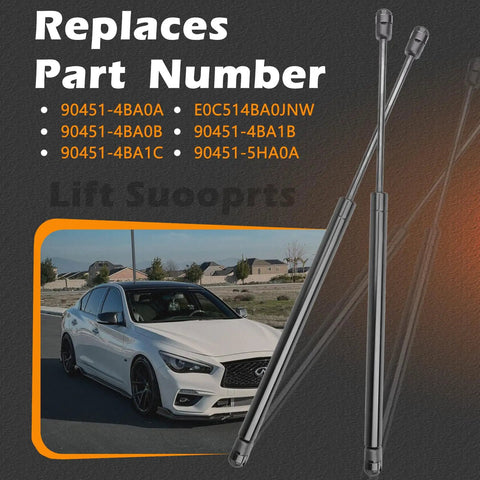 Heavy Duty 2 Pack Liftgate Struts And Rear Trunk Supports Compatible With Nissan Rogue 2014 To 2020 on background showing a white car.