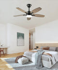 Neojoyoenix 42" 5PCS Plywood Blades Ceiling Fan with Lights Remote Control,Quiet DC Motor s 6 Speed Levels,Reversible,for Patio Living Room, Bedroom, Office,Indoor.(Matte Black) in modern bedroom interior.