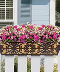Two Pack 24 Inch Window Box Planters With Adjustable Brackets Coco Liners And Fabric Grow Bags For Deck Railing Balcony And Outdoor Garden Use Great For Sunlit Patios And Porches With Easy Mount Brackets And Durable Waterproof Finish on white fence
