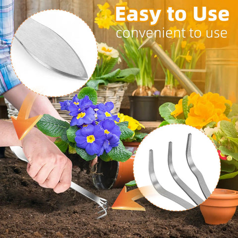 Three Prong Root Rake For Gardening Stainless Steel Easy To Use Soil Loosener Tool Set For Bonsai And Plants Durable Corrosion Resistant Rake Great For Roots And Soil Aeration For Plant Nerds used in soil with flowers