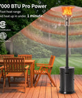 47000 BTU Outdoor Patio Heater With Round Table Design And Wheels Propane Gas Standing Heater With Double Layer 304 Stainless Steel Burner