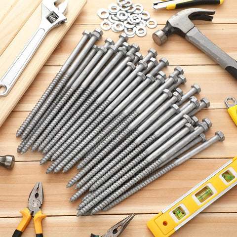 Heavy Duty Wood Lag Bolts Kit With Washers 40 Pack Half Inch By Ten Inch Hot Dip Galvanized Hex Lag Screws For Decks And Fences
