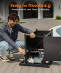 Man assembling 42 Inch Propane Fire Pit Table With Ceramic Top 2 In 1 Fire Table Turns Any Patio Into A Cozy Lounge Black Outdoor Gas Firepit.