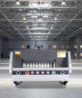 VEVOR 13 Inch Electric Paper Cutter, Desktop Trimming Blade Machine, control panel view in spacious office setting.