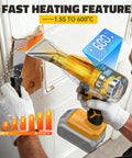 Cordless Heat Gun 20V Battery Compatible, High Power 260W Hot Air Tool used for paint removal, reaching 600C displayed on LCD.
