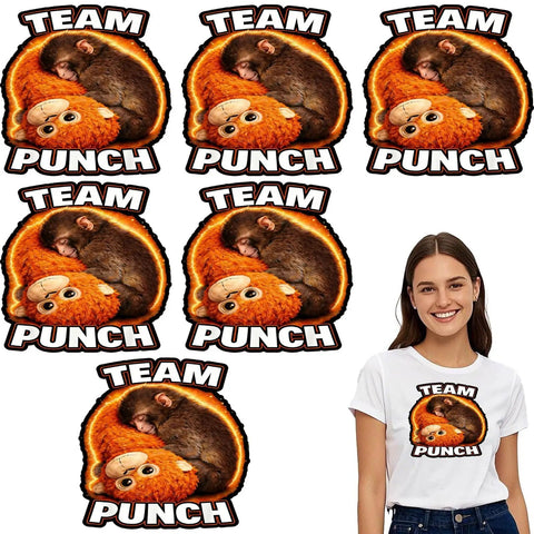 Image of Six Pack Adorable Monkey Punchs Baby Graphic Team Punchs Big Love Gifts DTF Transfers 7x7 inches on white tee