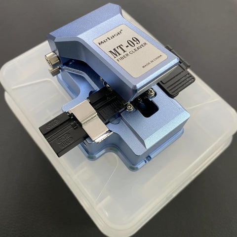 Boss Level Mt 09 Fiber Cleaver Automatic Cable Cutting Knife For Ftth Installations features sleek blue design in compact housing.