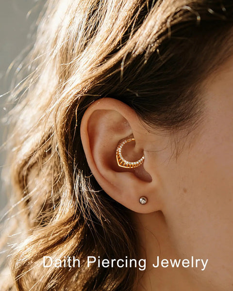 16G Teardrop Septum Ring With V-Shaped Openwork Bar And CZ Stones, 316L Surgical Steel Hinged Clicker Nose Ring For Women, Daith Piercing Jewelry For Edgy Everyday Wear, Hypoallergenic, Durable Stainless Steel worn as daith piercing jewelry