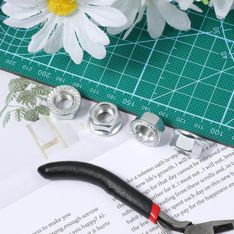 Eight Pack Bicycle Axle Nut And Safety Washer Kit with tools and flowers, showcasing three eighths inch hub flanged nuts.