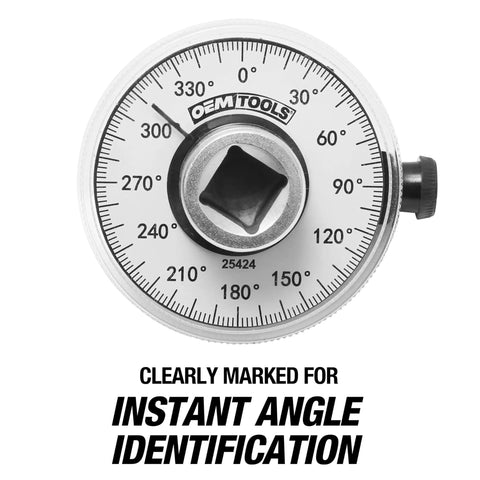 Torque Angle Gauge For Precision Tightening And Degree Measurement close-up of 360 degree wheel with clear markings