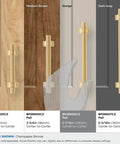 Display of Davenport Champagne Bronze Cabinet Pulls in various lengths and finishes, emphasizing the 5-1/16 in center-to-center model.