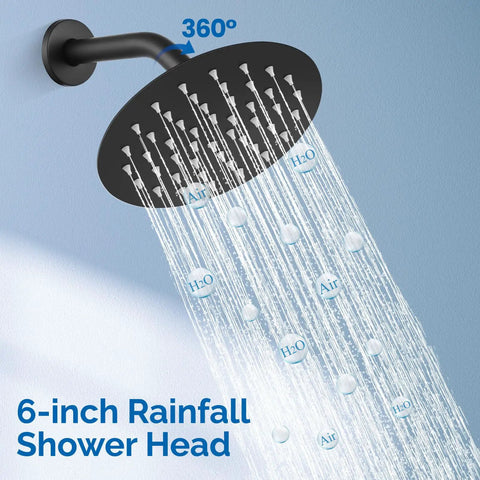 Solid Wall Mount Shower Faucet Set With Heavy Duty 6 Inch Rainfall Head And Smooth Tub Spout In Sharp Matte Black For Reliable Bathroom Overhauls And Killer Water Flow