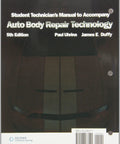 Cover of "Auto Body Repair Technology 5th Edition Student Edition" guidebook featuring a car image and author names, Paul Uhrina and James E. Duffy.
