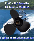 11.4 Diameter By 12 Pitch Aluminum Outboard Propeller For Tohatsu 35-50HP Engines, 13 Spline, Right Hand Rotation
