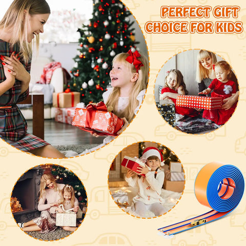 Children with 15 Foot Flexible Race Track For Kids That Converts Any Surface Into A Crazy Fast Play Space With Suction Cups Rolls Up Easy Portable Starter Set For One Sixty Fourth Scale Diecast Cars Ages Three And Up Orange And Blue next to holiday gifts