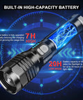 Beast Mode Rechargeable LED Flashlight S5000 With 3000 Lumens Dual Switch Five Modes Zoomable Beam Long Run Time Compact Tactical Light For Camping Emergencies Outdoors And Gift Ideas with high-capacity battery shown
