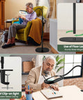 5X Rectangular Magnifying Floor Lamp With 24-Inch Flexible Gooseneck in use for reading and detailed writing, white finish.