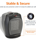Portable Ceramic Space Heater With 45 Degree Oscillation For Even Heat, Three Settings Including High 1500W, Black, tip-over protection